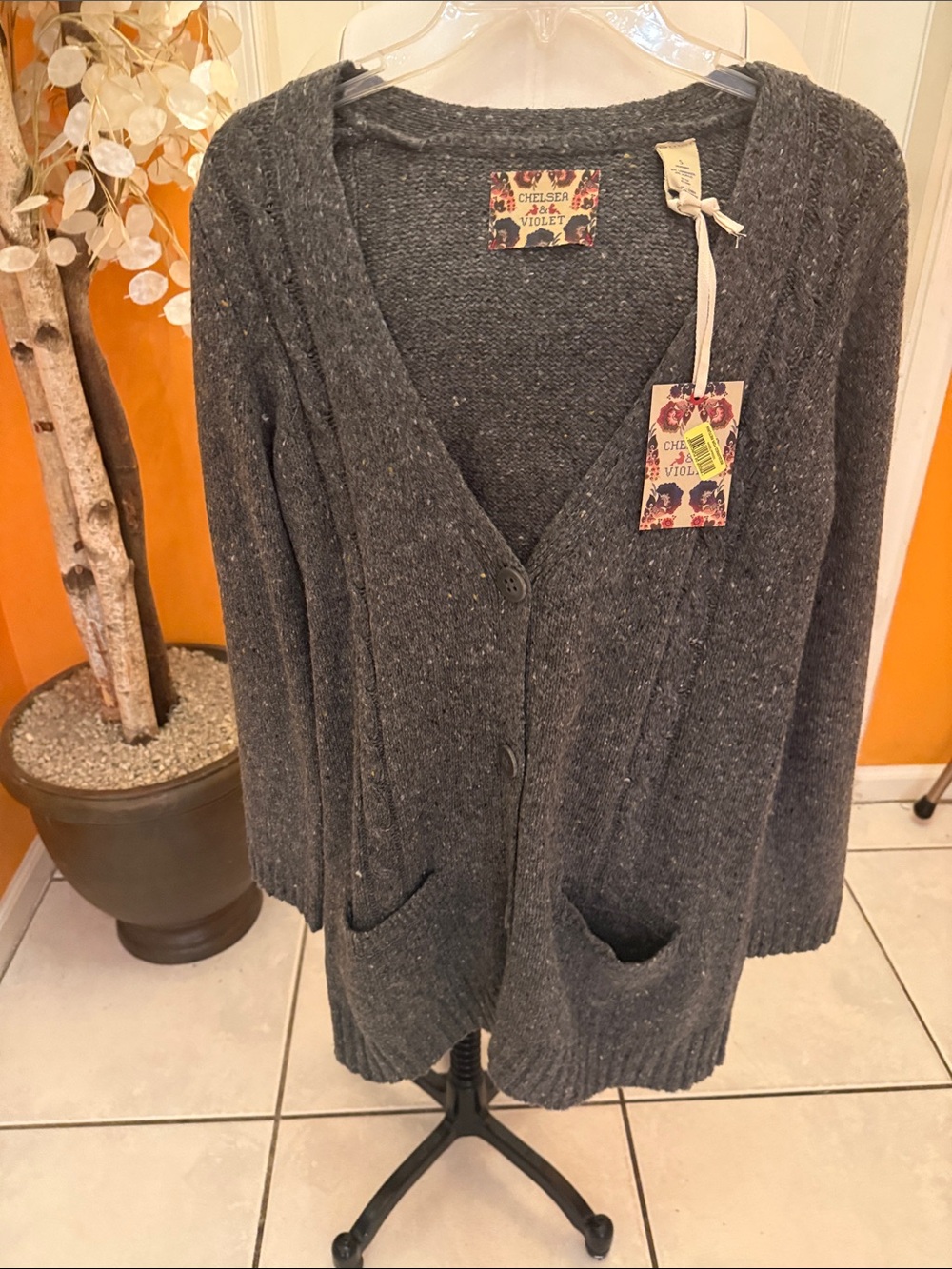Chelsea & Violet Dark Charcoal Gray Button-Front Knit Cardigan